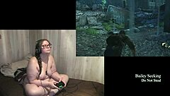 Naked brunette plays through last of us part 2