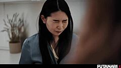 big tits asian wakes up to huge cock, starts fucking in doggystyle and missionary