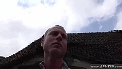 Young gay men have a group sex with glory hole and anal sex in a military themed setting
