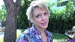 i motivate my stepson dee williams to clean the yard in the garden with a blonde helper