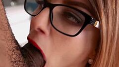 Beautiful woman with great hour-glass figure and glasses gets great sex with big cock
