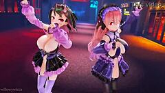 3D Animation: Two Girls Dancing To The Music Rhythm.