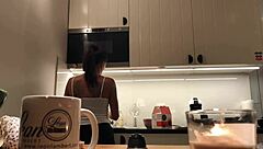 Braless Sylvia's kitchen pokie action is simply amazing
