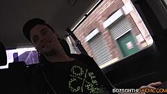 Three gay twinks having sex in a car