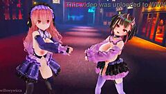 3D Animation: Two Girls Dancing To The Music Rhythm.