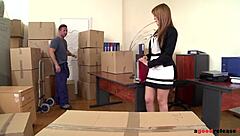 Office girl gets a surprise from the delivery guy