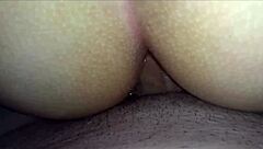 sexy woman gives footjob before anal session