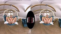 Golden haired beauty gets off in VR porn