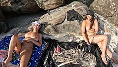 latina teen prepares on naturist beach