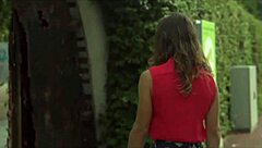 Public upskirt shows bush while sucking monster cock outdoors