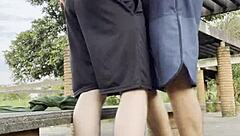 Young Guys Fuck Outdoors In Public Square