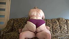 licking her pussy on the couch, he cums twice