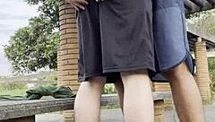 Young Guys Fuck Outdoors In Public Square