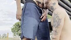 Young Guys Fuck Outdoors In Public Square