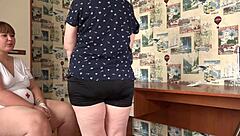 Chubby nurse examines mature lesbian's big hairy pussy with speculum to orgasm