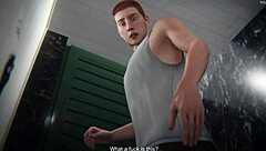 Gay soldier gets a hard blowjob in the bathroom