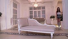 redhead hottie teases in uniform during casting, giving blowjob before anal tryout from pov