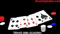 Gay cartoon based on a card game, in Portuguese