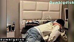 Handsome asian couple enjoys bareback fucking at home