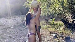 catalan girls getting wild with lesbian sex outdoors, real and natural