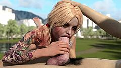 Harley Quinn deepthroats huge white cock in game