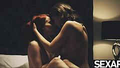 redhead lesbian makes girlfriend's big natural tits bounce