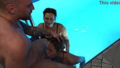 Young and old mix it up in public sauna threesome