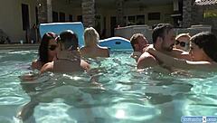 4 transsexuals have sex in a pool party without the use of condoms