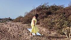 Brazen voyeur watches curvy nudist flash big tits