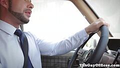 Gay boss and employee have rough blowjob and anal sex