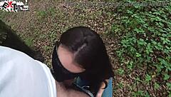 Brunette Deepthroats Monster Cock In Forest.