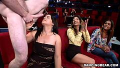 milf sucks cocks in the club with clothes ripped during dancing and striptease.