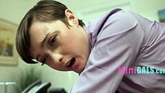 in a tiny office, a petite 18+ secretary seduces her boss with sly moves!