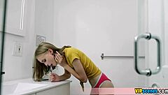 Tiny blonde stepsister gets a blow job lesson in a hot scene