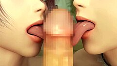 3D animated threesome with cumshots and blowjobs in cartoon