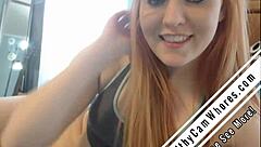 Redhead feels pleasure teasing her pussy with toys