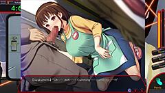 Cartoon-style hentai with a chikan theme and a hot blowjob scene