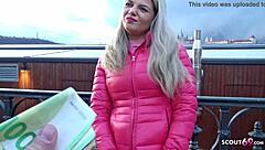 german scout talking to french curvy teen bella at street casting