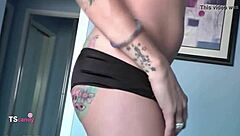 Shemale milf teases cameraman with big tits