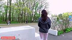 i'm jeny smith flashing my sporty white pantyhose outdoors.