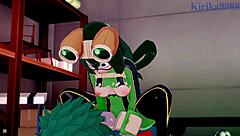 tsuyu asui and mt lady fuck izuku midoriya in intense creampie scene