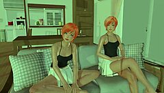 Steamy 3D game with red-haired twins and monster cocks