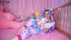 A beautiful amateur, dressed in her baby doll nightie, plays with her backdoor using an anal toy
