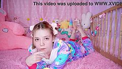 A beautiful amateur, dressed in her baby doll nightie, plays with her backdoor using an anal toy