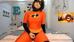 I jerk off to sexy cosplay girl in cock hero game, try not to cum