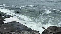 African threesome on the beach with beautiful women and big dick