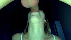 Close up of a sloppy blowjob with a huge load in the mouth