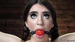 Look At This Pale Brunette Hogtied And Gagging From Rough Whipping