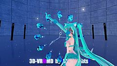 Blue K Nights Cat Fate Cosplay Adult Miku in 3D VR180