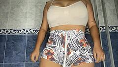 Beautiful Latina stepmother shows some skin in the bath